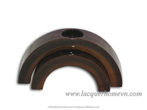 HT0310 Lacquered wood candle holder Vietnam - http://lacquerhomevn.com/ - Product Image 1