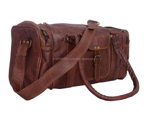 Fashion Brown 100% Genuine Leather Weekender Overnight Gym Top Layer Genuine Leather Duffel Traveling Bags With Shoe Compartment - Product Image 3