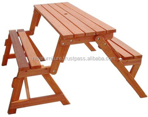 Teak Wood Indonesia 2in1 Interchangeable Folding <b>Picnic</b> Patio <b>Table</b> and Garden <b>Bench</b> Outdoor Furniture - Product Image 4