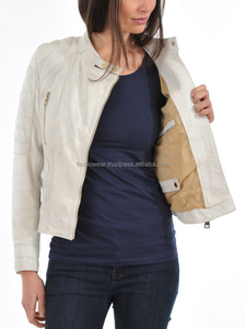 Blouson aviateur en cuir d'agneau blanc doux pour femme, style moto, imperméable, respirant, élégant, vêtement d'extérieur toutes saisons - Product Image 3