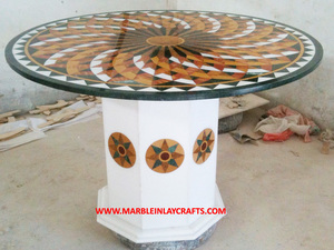 White Marble Inlaid Handmade Antique Table Tops New Amazing and Unique Of Round Shape Cheap Price Wholesaler For Home Decoration - Product Image 2