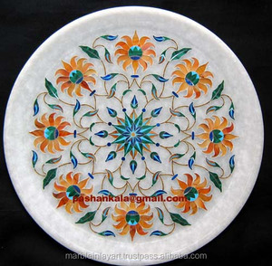 Marble Inlay Plate With Flower Design - Product Image 1