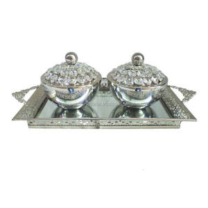 Juego de vajilla de grado alimenticio, 2 tazones chapados en plata de cristal con bandeja para servir, juego de servicio de alimentos - Product Image 1