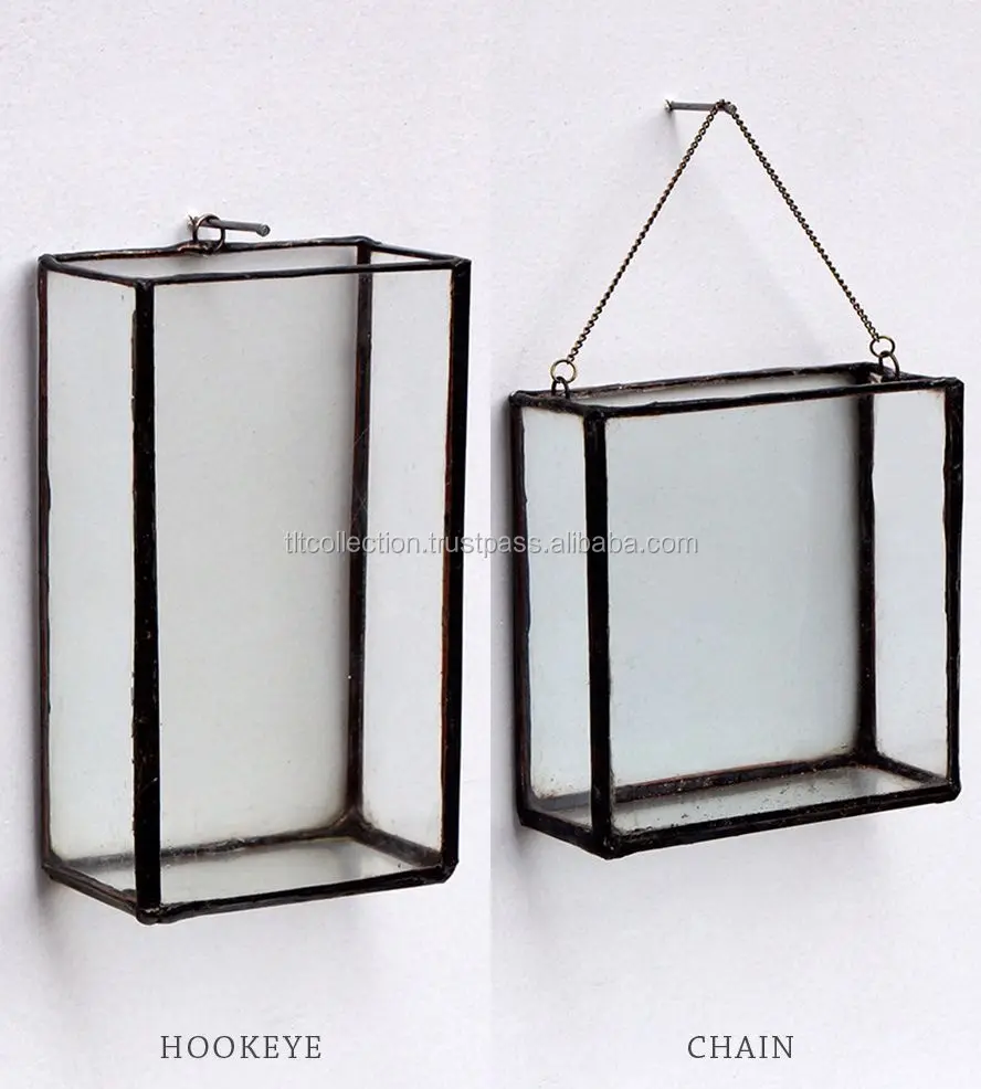 vintage brass glass wall hanging display box / terrarium box / jewelry box / planter