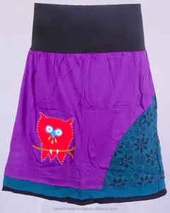 Falda corta de algodón 100% con estampado Floral para mujer, falda lisa de punto, color púrpura, primavera, verano, Otoño e Invierno