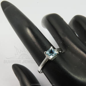 แหวนแต่งงานทุกขนาดทำด้วยมือ925แท้ละเอียดอ่อนพลอยบุษราคัมสีฟ้า - Product Image 3