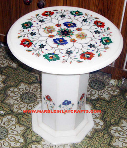 <b>White</b> Marble Inlay Coffee <b>Table</b> Top - Product Image 1