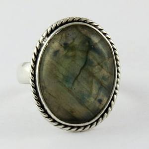 Gema labradorita ovalada de diseño fino, anillos de plata de ley 925, plata oxidada en línea - Product Image 3