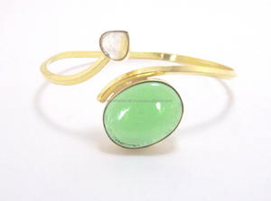 Bracelet jonc ajustable plaqué or, tendance, pour femme, style vintage, fait main, en laiton et zircon cubique, orné de pierres naturelles multiples - Product Image 5