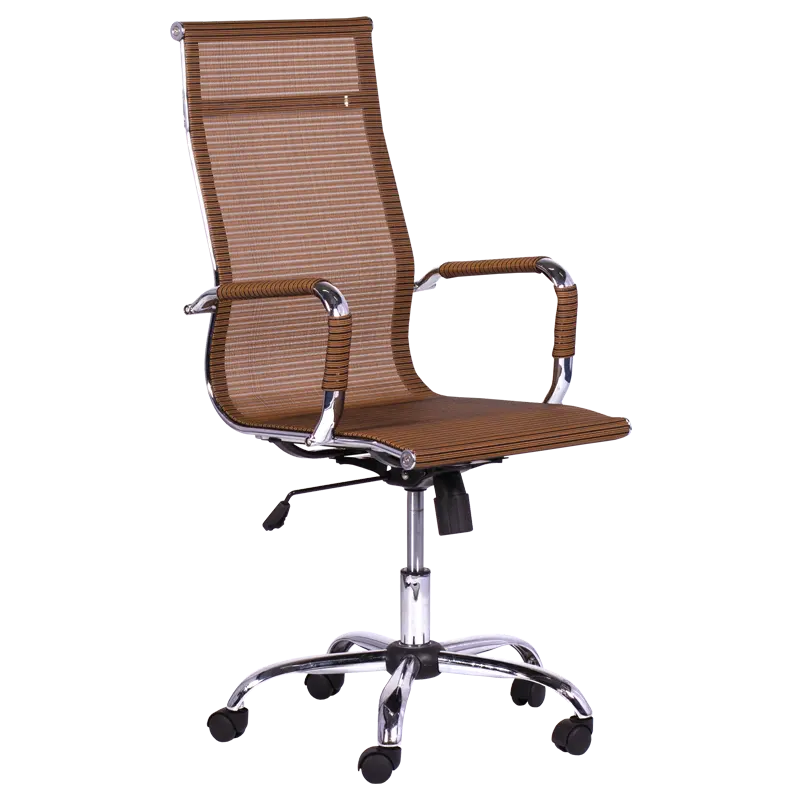 High back quality manager ergonomic computer PU swivel desk office chair with chrome base Carmen 8800 brown silver colors