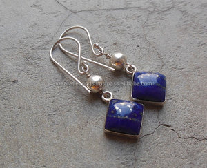 Vermiel Simple Boucles d'oreilles crochet en lapis-lazuli faites à la main pour femme plaqué or et rhodium pour cadeau de fête d'anniversaire - Product Image 2