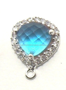 พลอยเทอร์โบคริสตัลสีฟ้าทรงลูกบาศก์เซอร์โคเนียอัญมณีชุบทองข้อต่อฝาทองเหลือง - Product Image 5