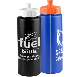 USA Made 32 oz Sports Bottle With View Stripe And Push Pull Lid - BPA/BPS-free comes with your logo