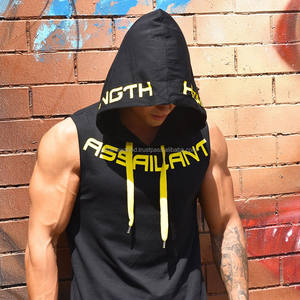 2023 Hot Sale <b>Men's</b> Autumn <b>Sleeveless</b> <b>Hoodie</b> 100% Cotton Fitness Sports Plain Color - Product Image 2