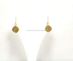 ต่างหูห่วงทรงหยดน้ำประดับพลอยดรูซี่เคลือบทองคำ รูปทรงหมอน งานแฮนด์เมด สไตล์คลาสสิก เหมาะสำหรับงานแต่งงานและงานปาร์ตี้ - Product Image 5