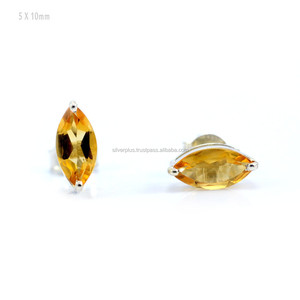 November Birthstone 5x10mm Marquise Citrine Boucles d'oreilles en or massif 14K Boucles d'oreilles de luxe - Product Image 1