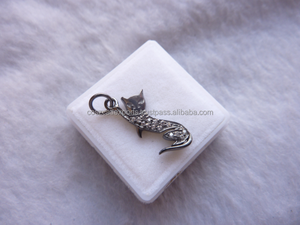 Silver Cat <b>Accessories</b> 925 Sterling Silver Paved Diamond <b>Cute</b> Party Connector Charm for Necklace and Bracelet - Product Image 4