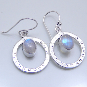 Elegant 925 Sterling <b>Silver</b> <b>Drop</b> <b>Earrings</b> Natural Rainbow Moonstone Gemstone Stylish Fine Dangle Jewelry for Weddings Gift - Product Image 2