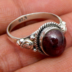 Vente en gros d'argent sterling 925 fait à la main classique de haute qualité bague grenat quartz pierres précieuses fiançailles bijoux de mariage femmes fête - Product Image 2