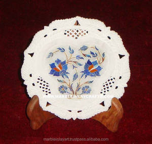 Plaque d'incrustation de marbre blanc avec un beau design de fleur - Product Image 1