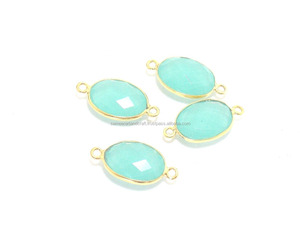 Connecteur à double anse facetté en calcédoine du Pérou ovale 10x14mm plaqué or rose, fait main pour la fabrication de bijoux - Product Image 4