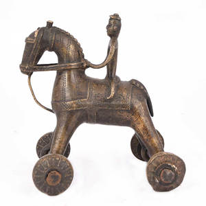 Statues de chevaliers en laiton antique indien faites à la main, en bronze, sur roues, sculptures de jouets de temple, figurines, décoration d'intérieur SBG-295 - Product Image 3