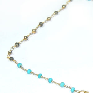 Collar de Plata de Ley 925 turquesa con pirita forma elegante cuentas chapadas en oro joyería personalizada para ocasiones de regalo de moda - Product Image 2