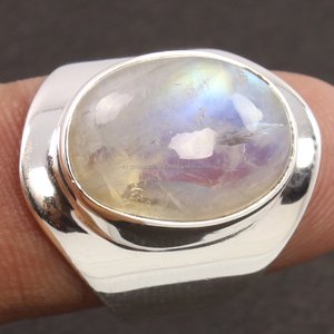 Anillo de Plata de Ley 925 sólida, piedra lunar de arcoíris Natural - Product Image 2