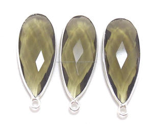 พลอยควอทซ์สโมคกี้พร้อมเครื่องประดับชุบเงินทำขั้วต่อแบบเหลี่ยมเพชรพลอยรูปทรงลูกแพร์ - Product Image 2