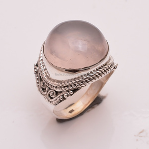 Bagues en quartz rose naturel, bijoux indiens en vrac, bagues en argent sterling 925 faites à la main, fournisseurs de bagues en argent fin - Product Image 1