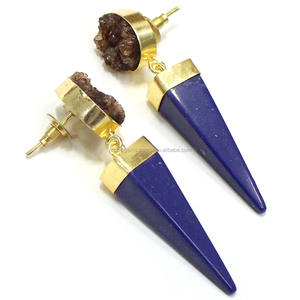 Pendientes Colgantes Vintage de Ágata Azucarada para Mujer, Chapados en Oro, de Aleación, con Forma Geométrica, Microincrustaciones, Largos, de Moda, con Diseño de Cono - Product Image 1