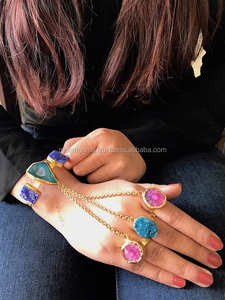 Multi-Color ágata Druzy mano arnés Handflower piedra preciosa esclavo níquel libre niños mujeres boda fiesta encanto pulseras - Product Image 4