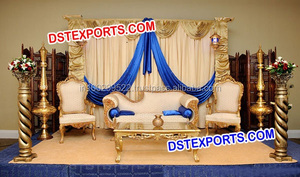 แต่งงานคริสตัลหนัง Tufted ฉากหลังเวทีชุดล่าสุดคริสตัลแต่งงานเสาเวทีการออกแบบใหม่งานแต่งงานเวที - Product Image 5