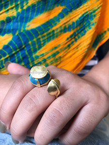 แหวนเหรียญหินสีทรงกลมเคลือบทอง22กะรัตพร้อมแผ่นสีโรสโกลด์สำหรับงานเลี้ยงและวันครบรอบ - Product Image 2