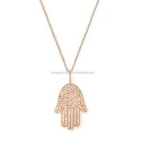 Solido 14K Rose Gold Genuine 0.74 Ct. SI Clarity G-H di Colore Pavimenta Il Diamante della Mano di Hamsa Pendente Della Collana Dei Monili Produttore