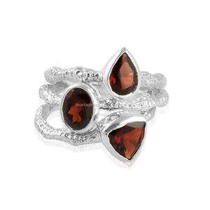 Granate Natural clásico, banda de textura de piedras preciosas de Plata de Ley 925, anillo de ajuste de bisel apilable para fiesta, venta al por mayor, stock listo - Product Image 6