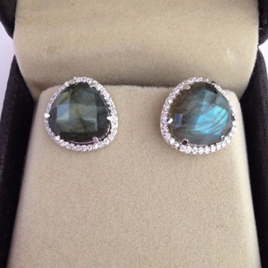 Labradorite Pave Cz <b>Set</b> <b>Stud</b> Handmade <b>Silver</b> Gemstone Gold <b>Stud</b> <b>Earrings</b> Women Cute Gift Party Western Jewelry - Product Image 4