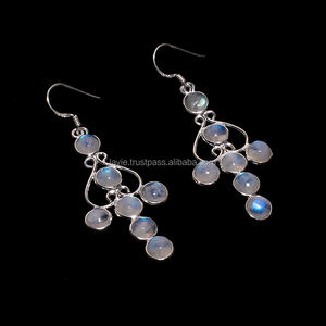 Pendientes de piedras preciosas de Plata de Ley 925 sólida, joyería de plata de piedras preciosas de piedra lunar arcoíris, proveedor de joyas de plata de piedras preciosas antiguas - Product Image 1