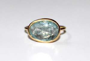 Bague en or massif 14 carats, aigue-marine semi-précieuse naturelle, taille ovale, fabricant en gros, véritable de haute qualité - Product Image 2