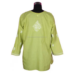 DR165 Lakhnavi Chicken Embroidery Kurti Cotton <b>Chikankari</b> Shirt Tunic Women Wear Embroidery Casual Party Wear Top Blouse Lucknow - Product Image 2