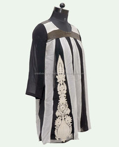 Style traditionnel Georgette Viscose femmes Kurta/Kurti costume noir blanc broderie Design décontracté lavable en Machine indien - Product Image 2