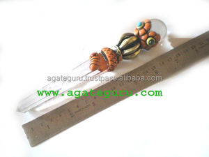 Vajra-Palo curativo de cuarzo con bola de cristal de 2 pulgadas, varitas curativas tibetanas de Agate Guru Exports - Product Image 2