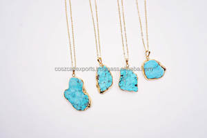 Colgante de Piedra Turquesa, Collar con Dije de Rodio Dorado, Estilo Vintage, Engaste de Plata de Ley, Unisex, para Fiestas - Product Image 2