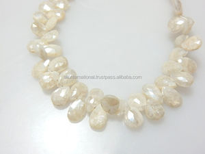 Briolette Facettes Poire Gouttes Blanc Silverite Gemstone Perles - Product Image 5