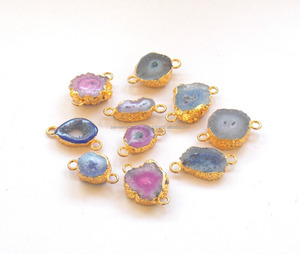 Cuarzo Solar chapado en oro galvanizado Druzy piedra preciosa Natural joyería hecha a mano piedra natal Boho conector - Product Image 3