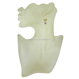 Pendientes de diseño chapados en oro, Gema de amatista, filigrana de mariposa, IG0180 - Product Image 3