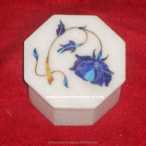 Caja de mármol blanca con incrustación de lapislázuli, caja eficiente - Product Image 1