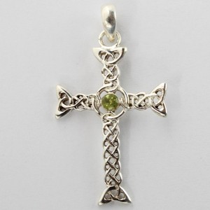 Colgante con patrón de cruz de plata de ley 925 con piedra de GEMA de Peridoto, colgantes y dijes finos de fabricación india elegante - Product Image 1