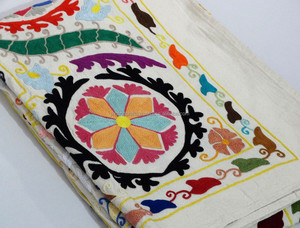 Tapisserie murale indienne brodée à la main, Art, rose, or - Product Image 5