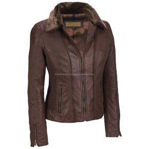 Chaqueta de motorista gruesa y cálida ecológica de cuero genuino de Invierno para mujer, prendas de vestir informales, patrón sólido, Color personalizado de talla grande - Product Image 1